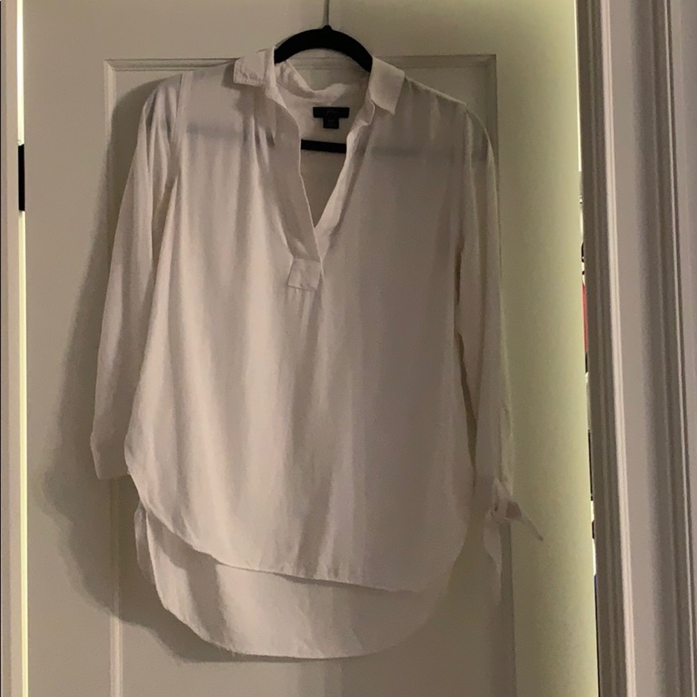XXS j crew tie sleeve white collared shirt